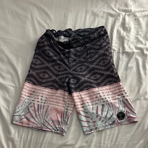 Patterned Swim Shorts with Pink and Gray Design